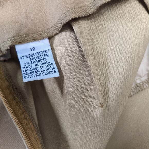 Liz Claiborne Sport Tan Faux Suede Pencil Midi Skirt Sz 12 31" W 15" Front Slit - Picture 4 of 10